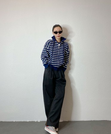 Navy Stripe Knit Jacket #241224